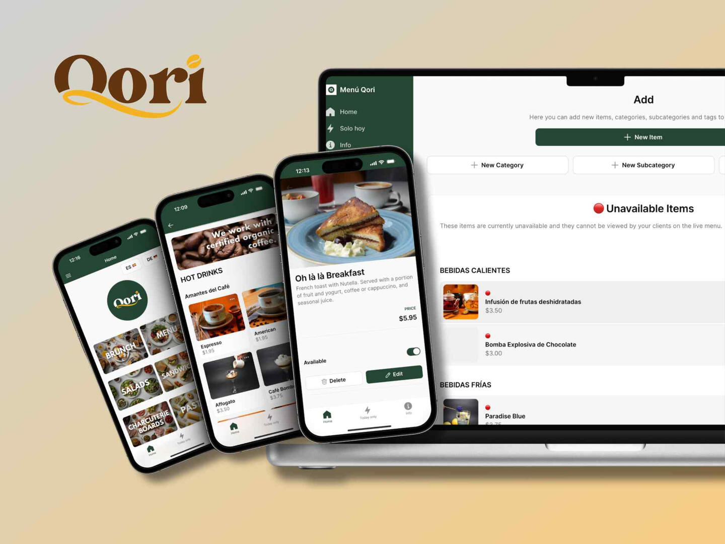 Mobile and Desktop Mockups displaying a Dynamic Editable Menu app.