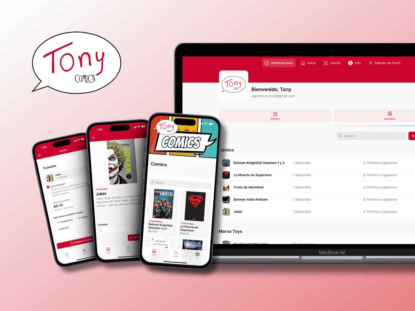 Mobile and Desktop Mockups displaying an Online Catalog and Inventory Manager app.